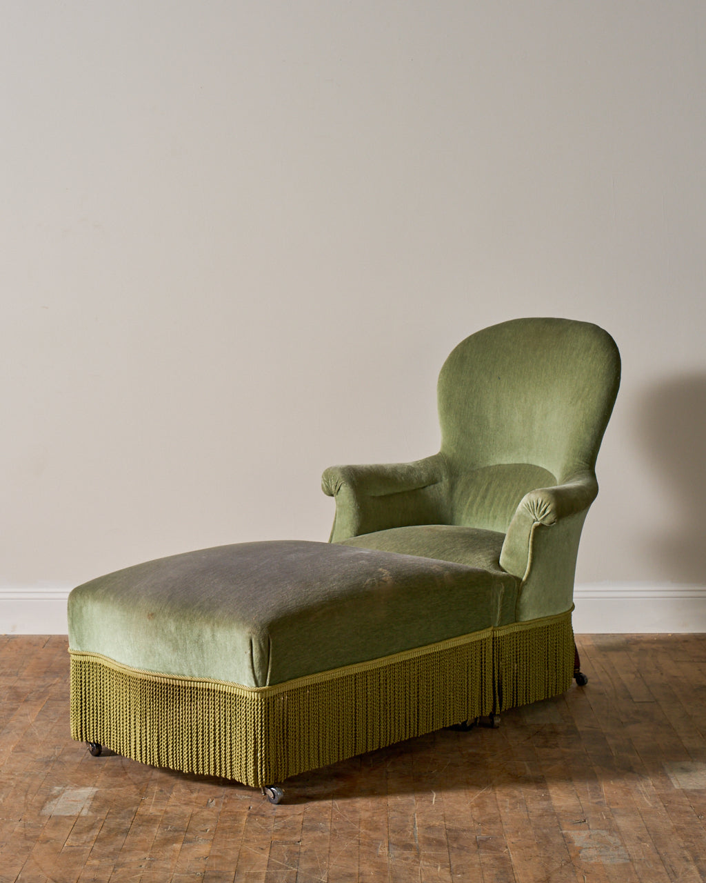 19th c. Napoleon III Green Armchair & Ottoman