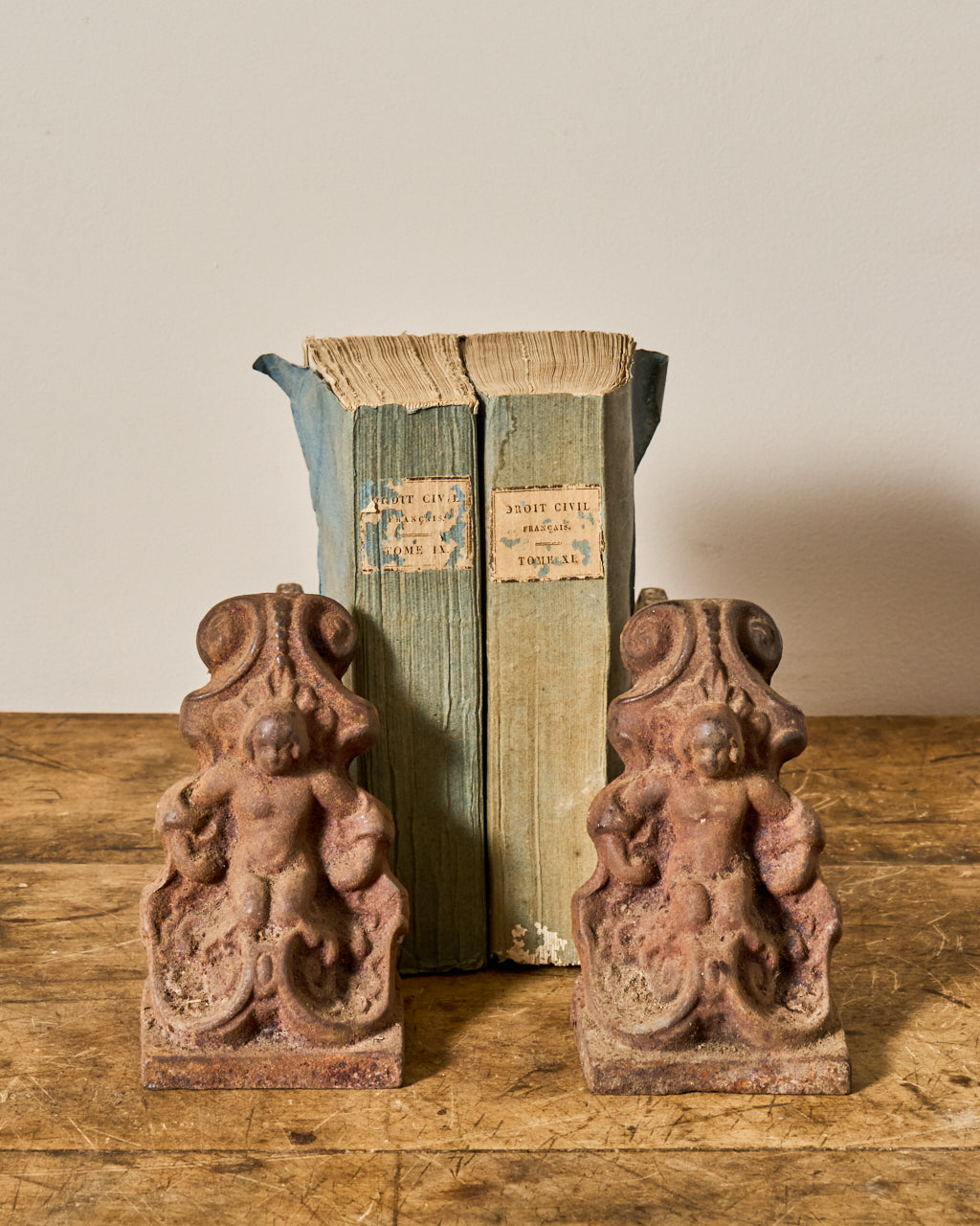 Fireplace Cast Iron Bookends - Cherubs