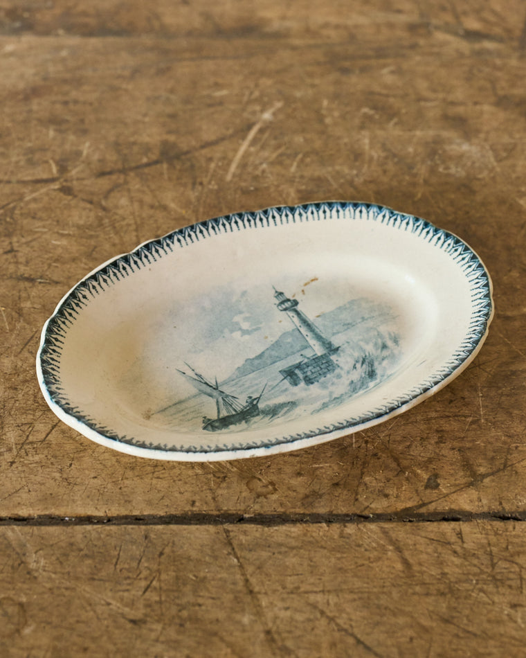 Mini Oval Cream and Teal Plate