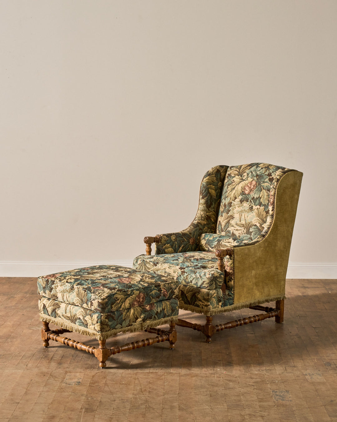 19th c. Tapestry Armchair & Ottoman