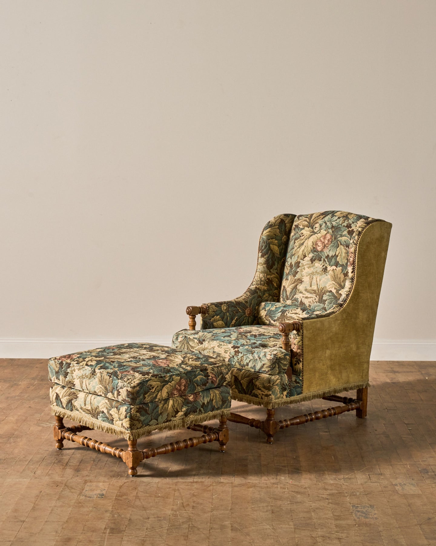19th c. Tapestry Armchair & Ottoman