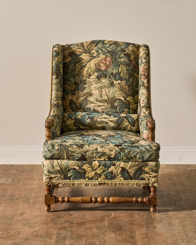19th c. Tapestry Armchair & Ottoman
