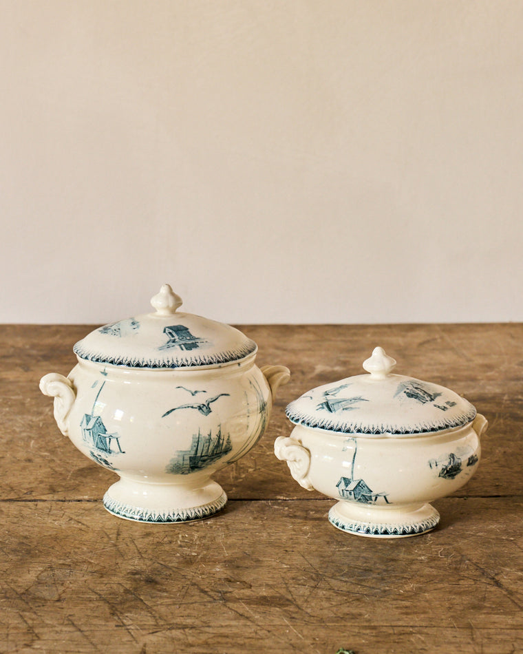 Mini Cream and Teal Soup Tureen