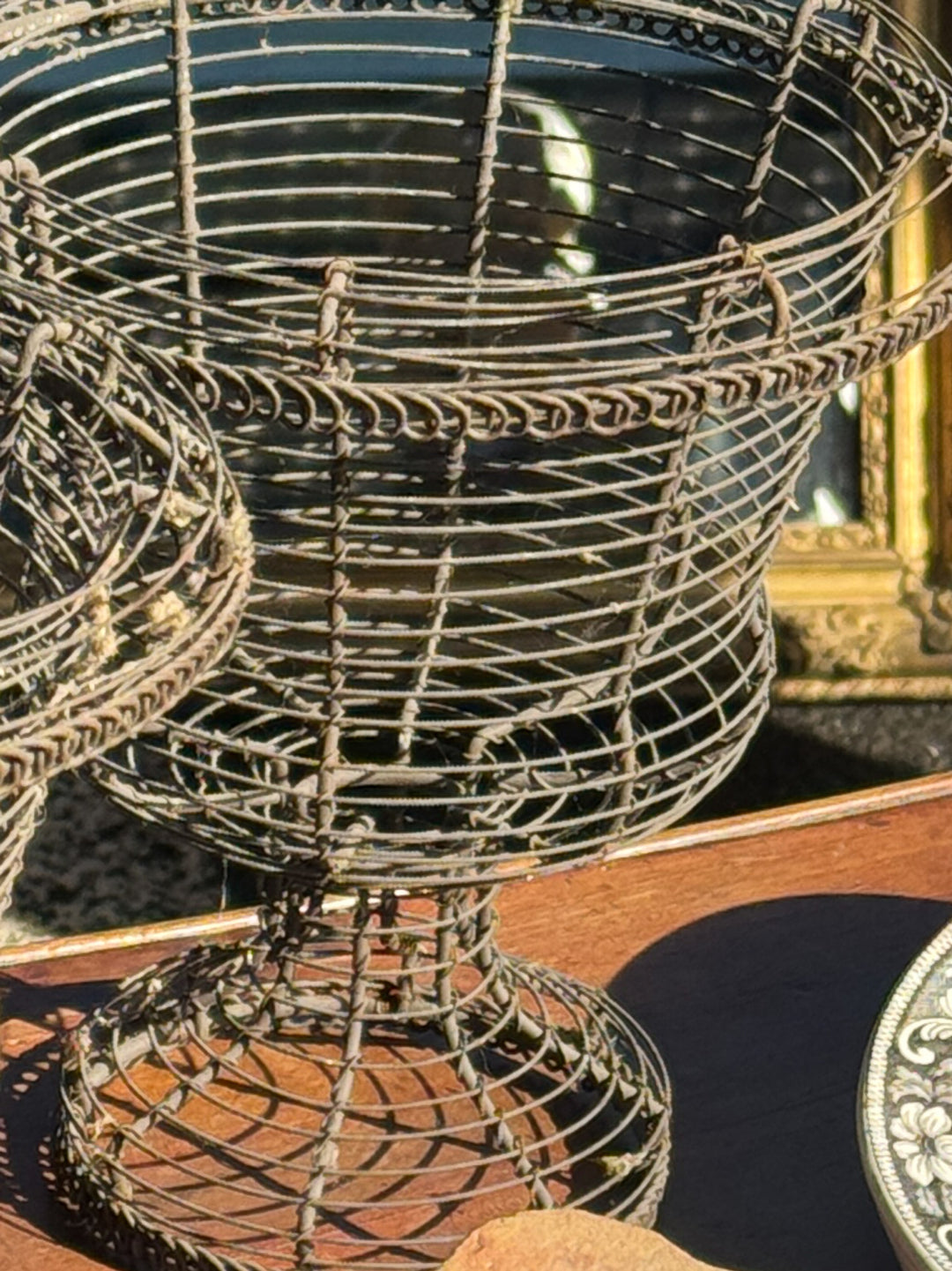 Rare Pedestal Wire Basket