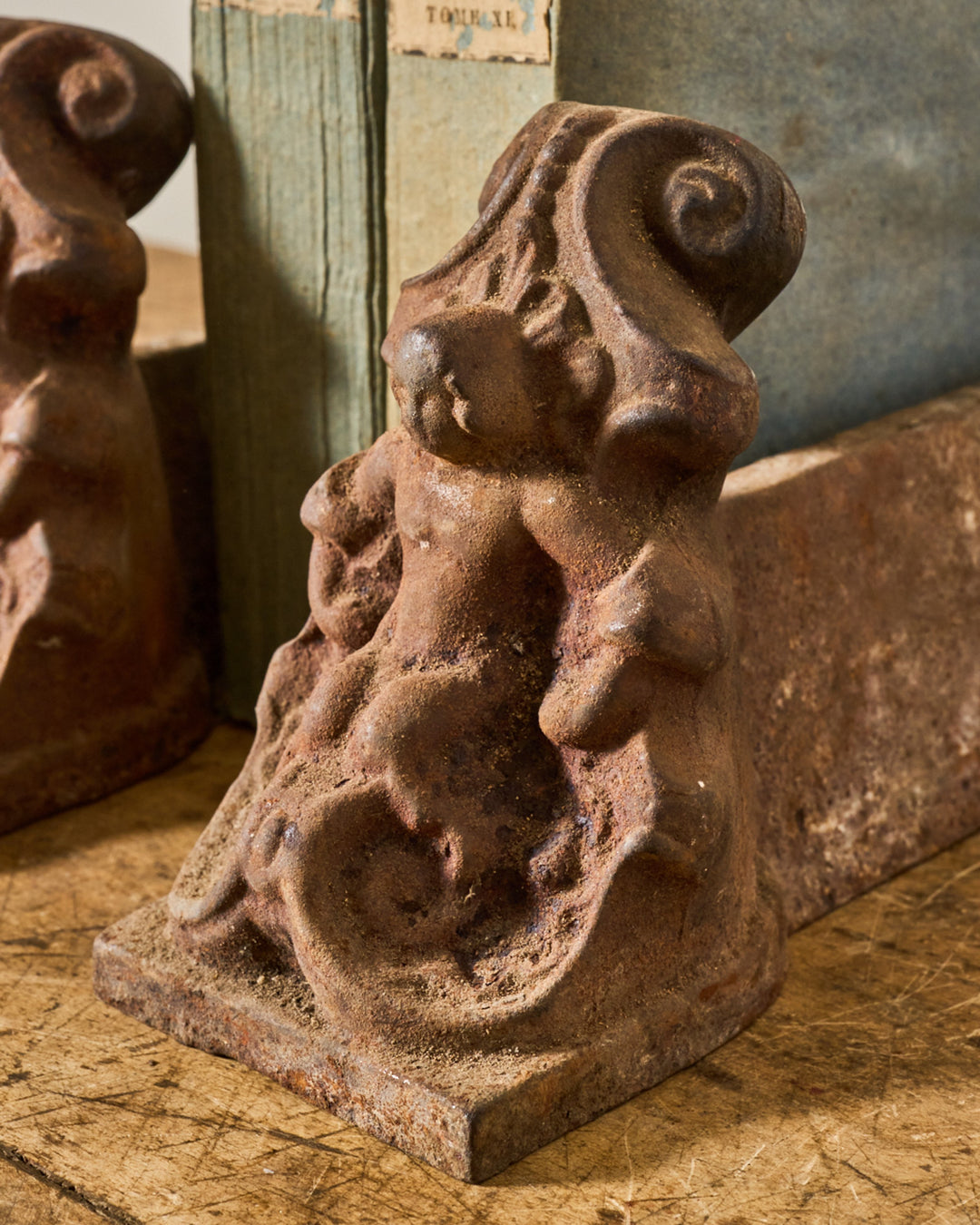 Fireplace Cast Iron Bookends - Cherubs
