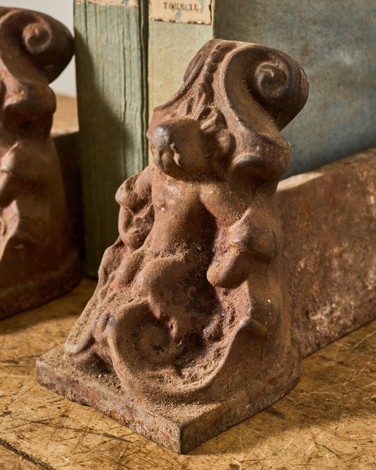 Fireplace Cast Iron Bookends - Cherubs