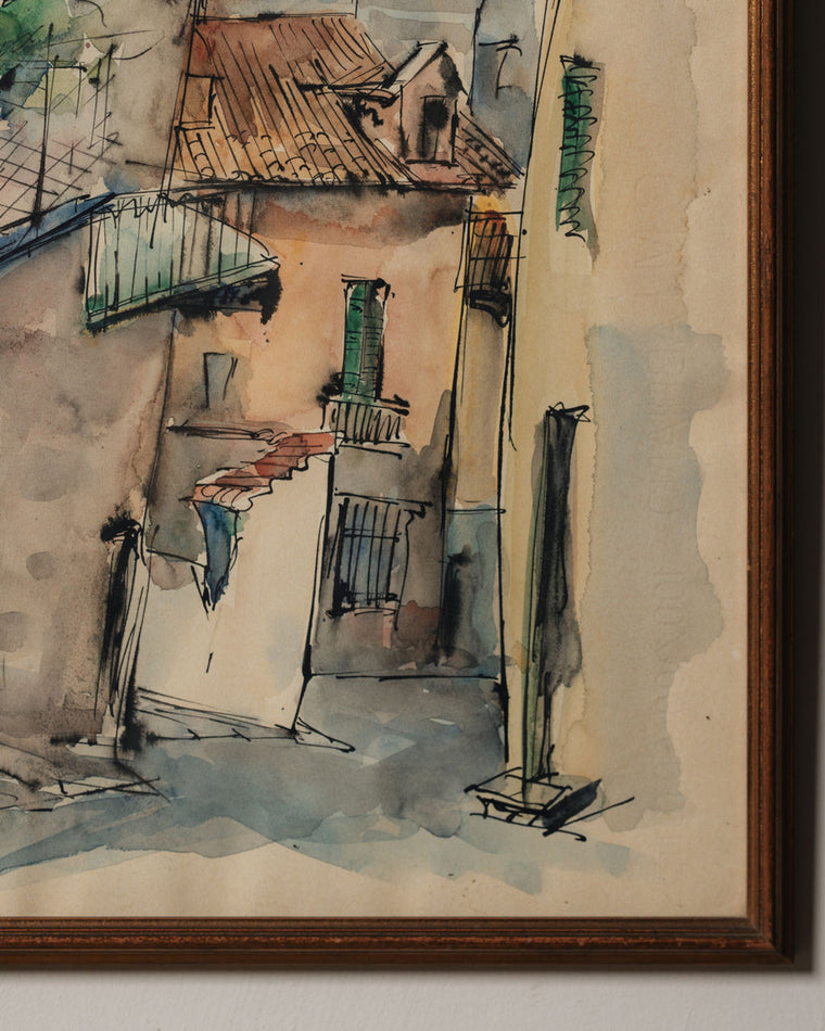 Watercolor Village Painting