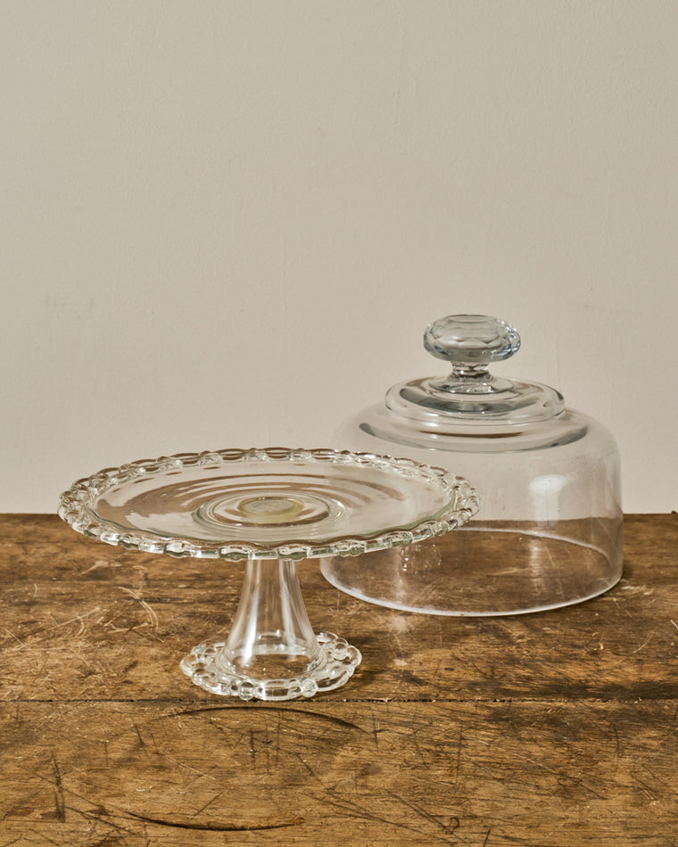 Vintage Glass Pedestal Dish with Cloche
