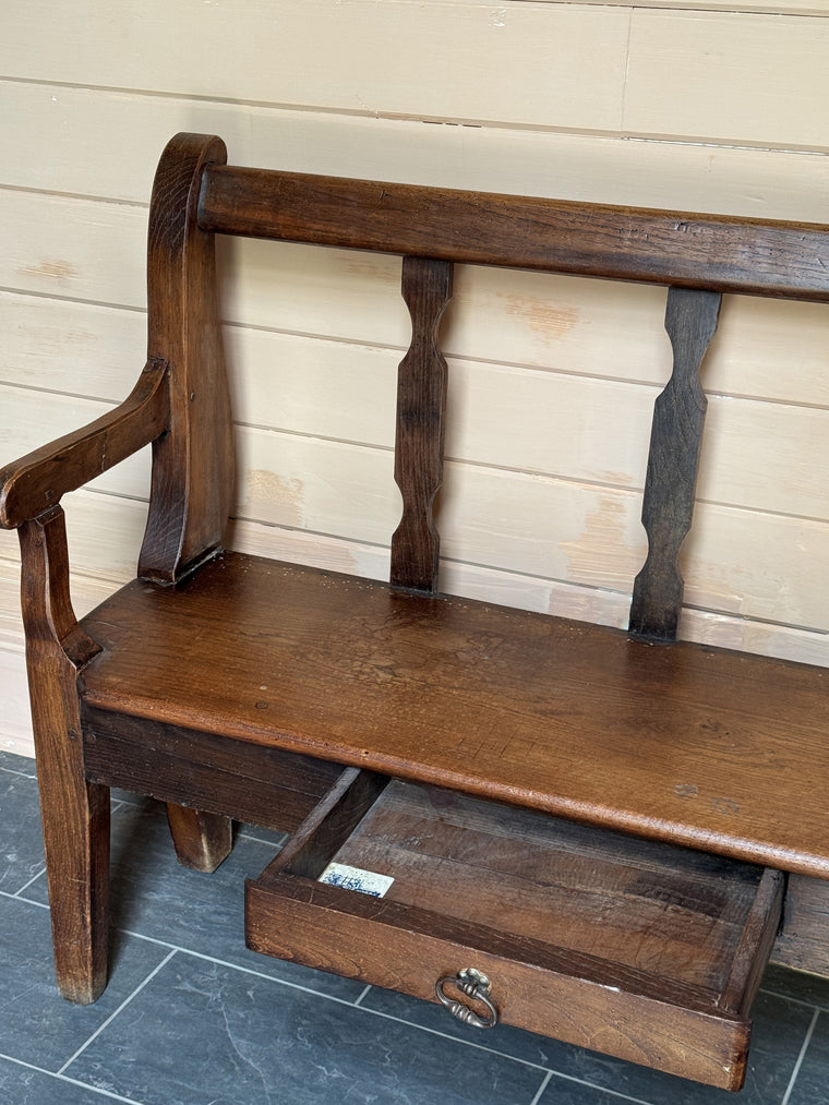 19th c. Antique French Bench with Drawer