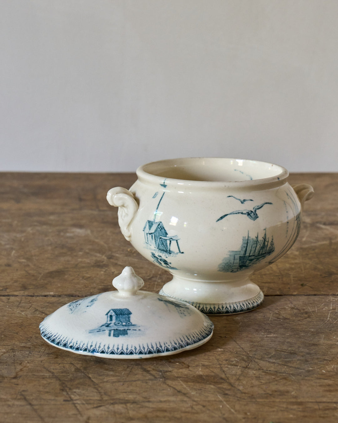 Mini Cream and Teal Soup Tureen