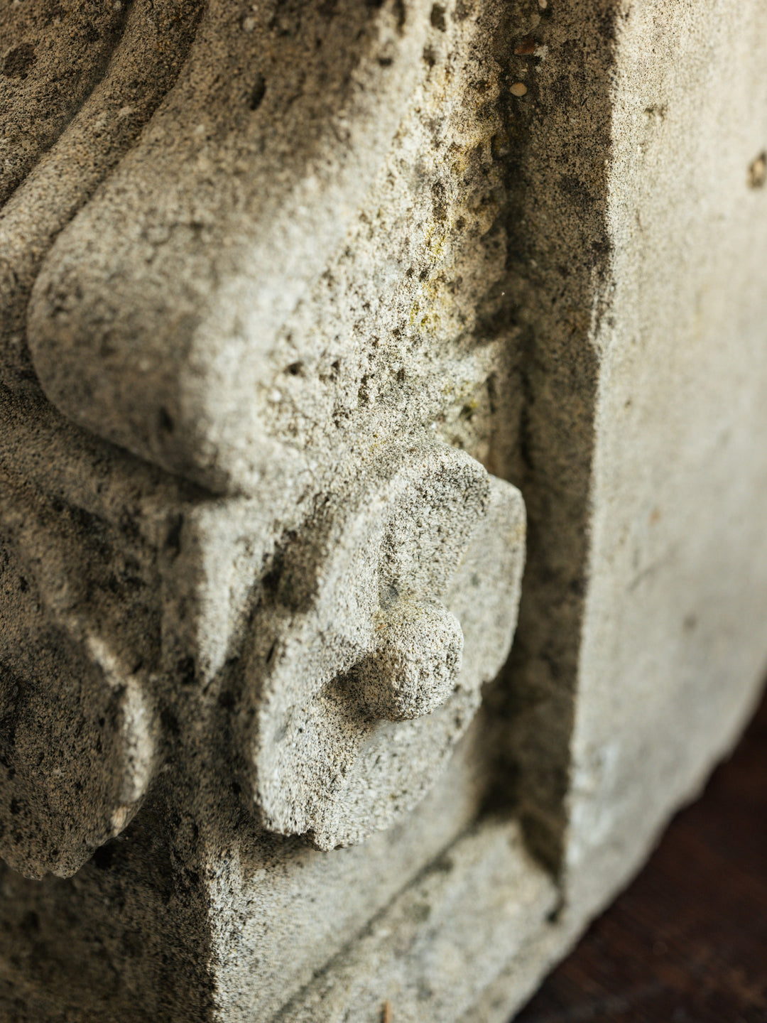 a close up of a stone sculpture on a table .