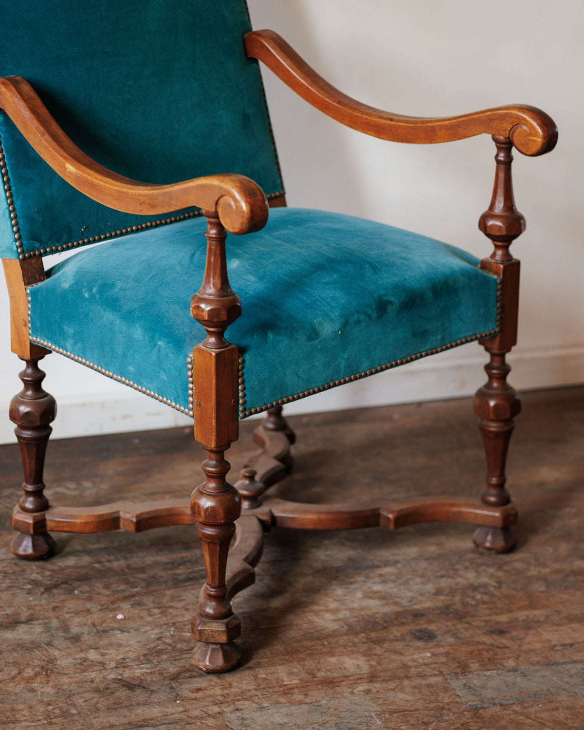 Louis XIV Style Teal Armchair