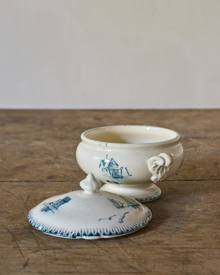 Mini Cream and Teal Soup Tureen