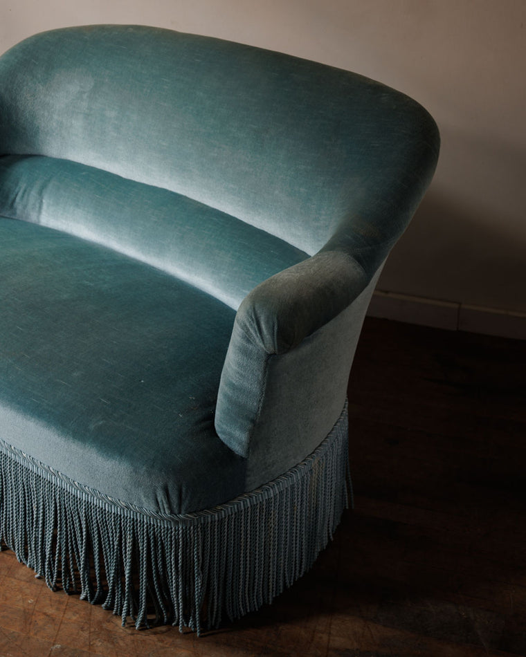 19th c. Napoleon III Blue Velvet Toad Sofa
