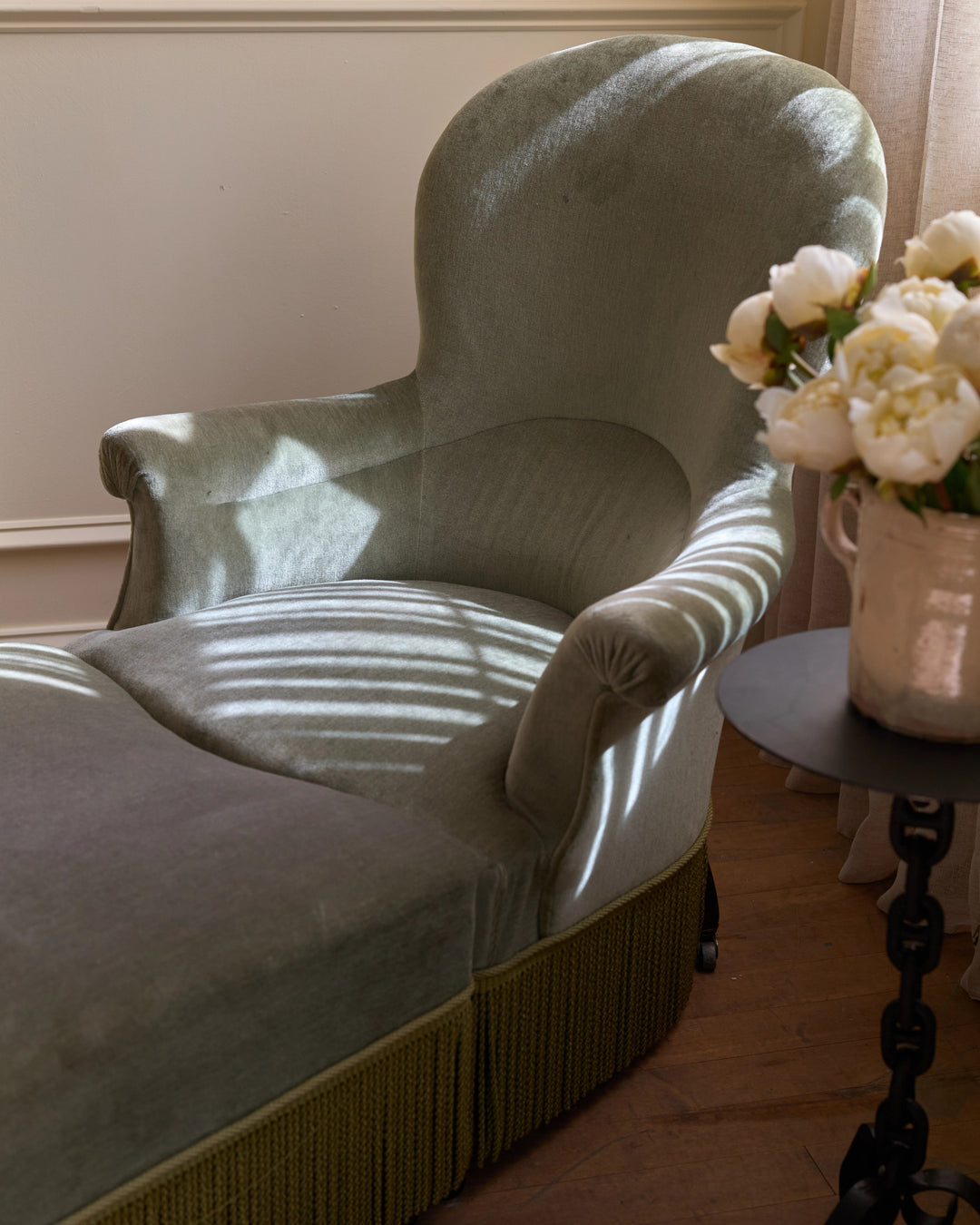19th c. Napoleon III Green Armchair & Ottoman