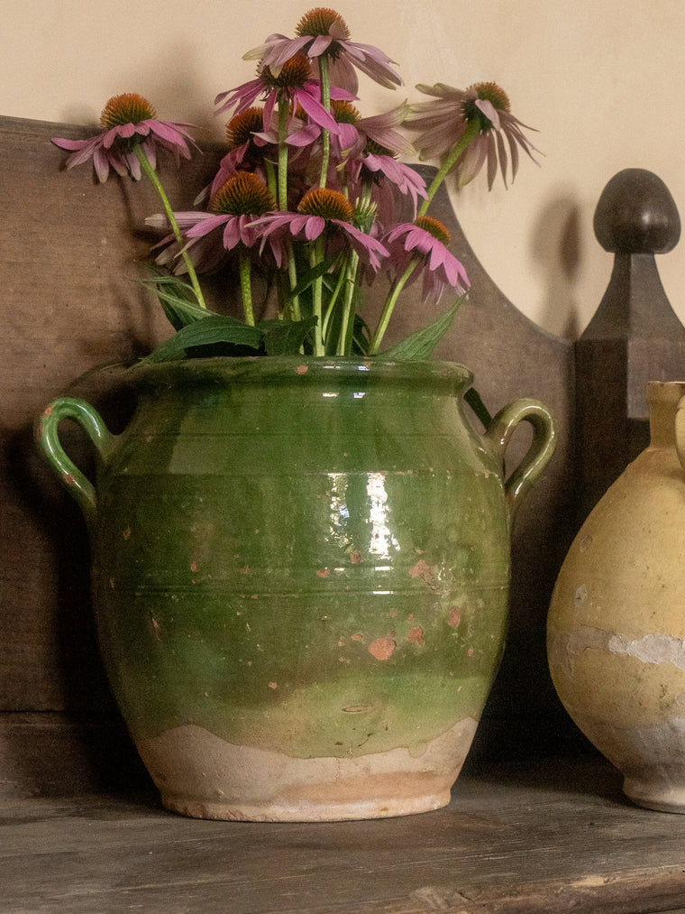 Antique French Green Confit Pot