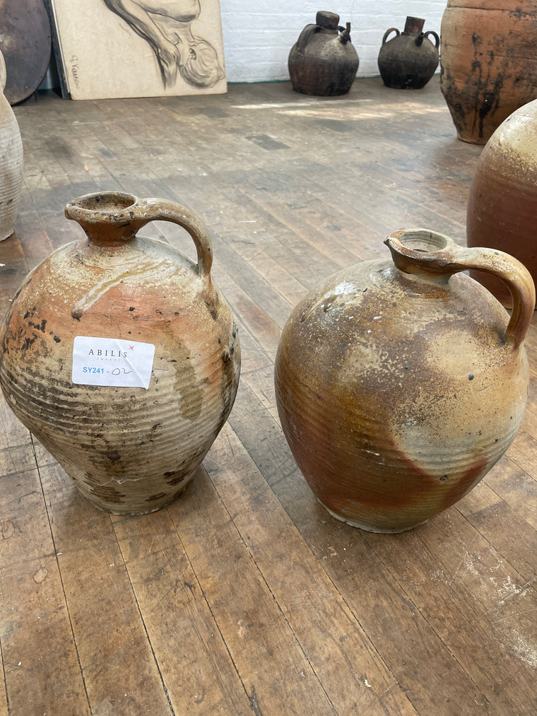 Glaze Drips Antique French Olive Oil Pitcher