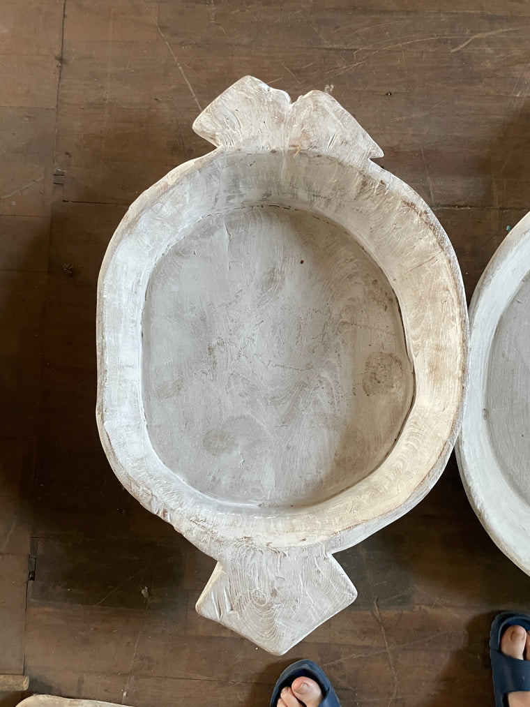 White Wood Parat Dish- Two Handles