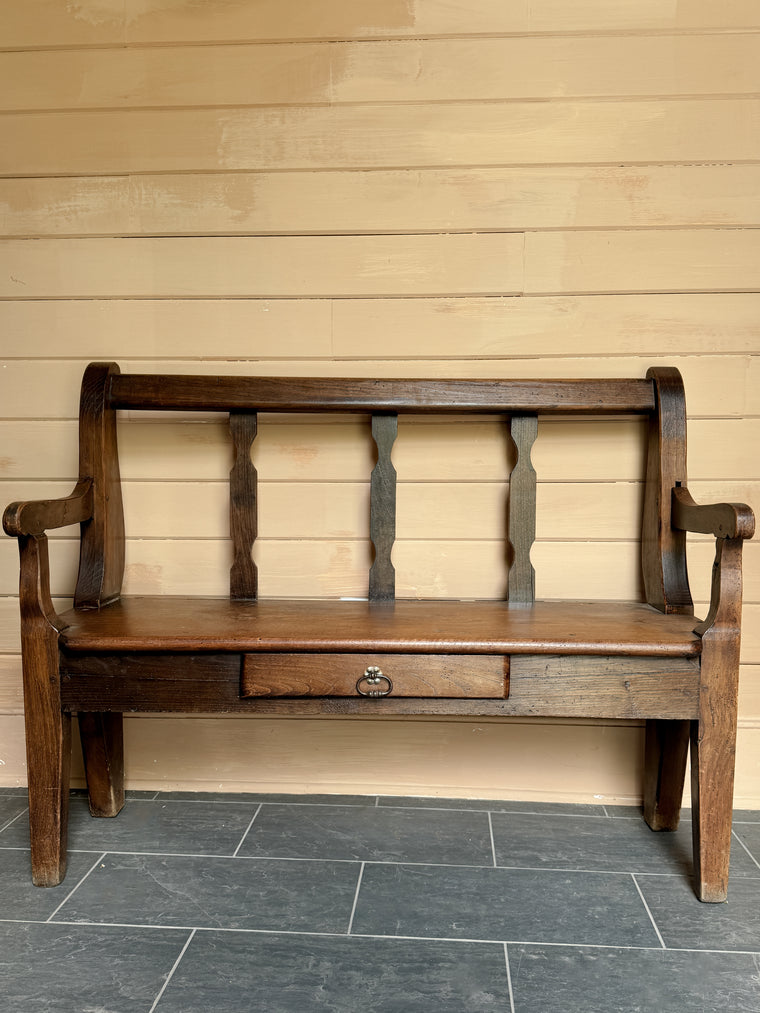 19th c. Antique French Bench with Drawer
