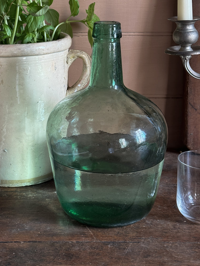 French Green Glass Pinchneck Bottle