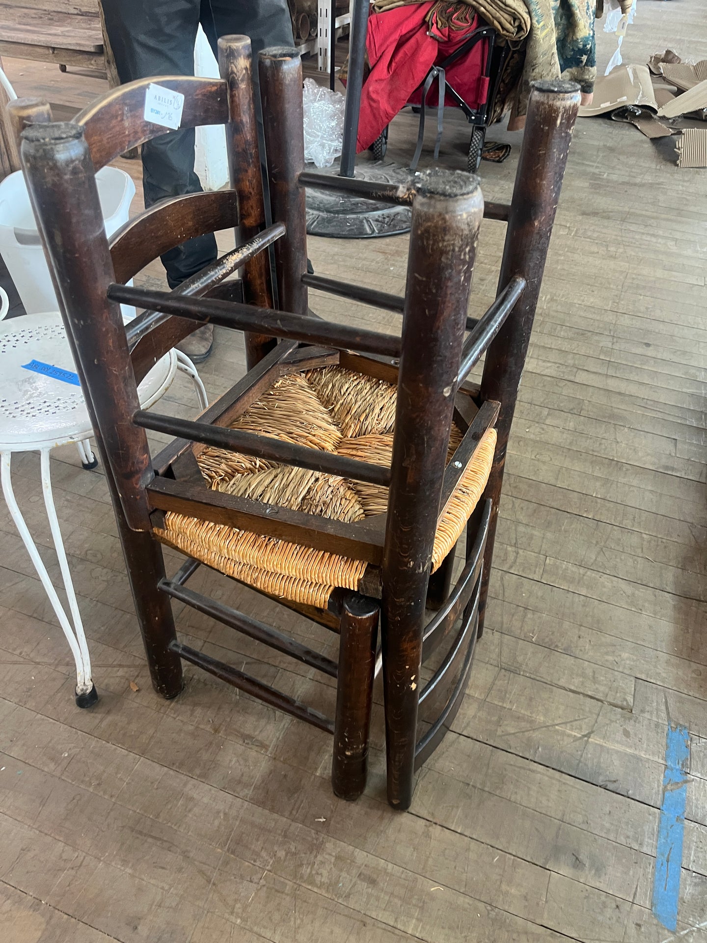 Brutalist chair with rush seat