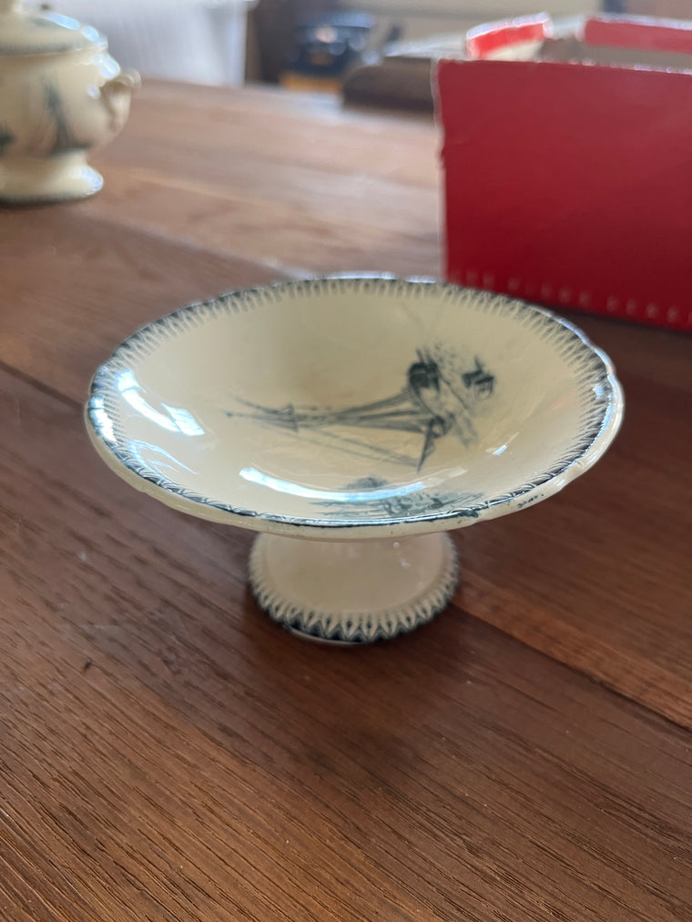 Mini Pedestal Cream and Teal Dish