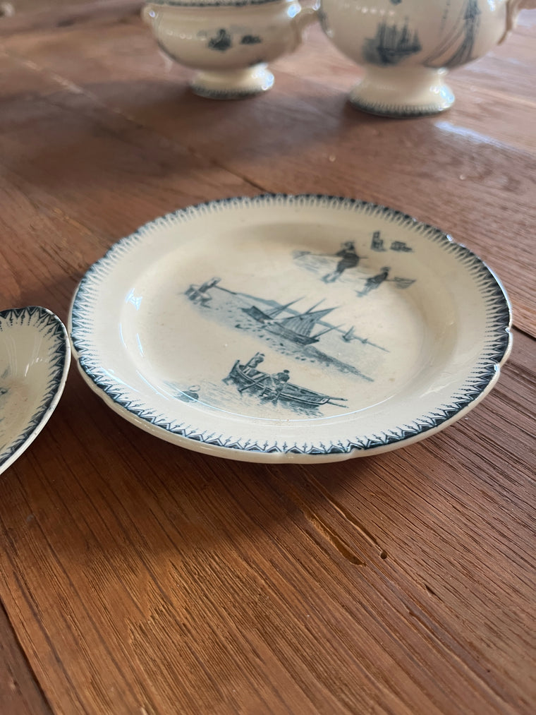 Small Round Cream and Teal Plate