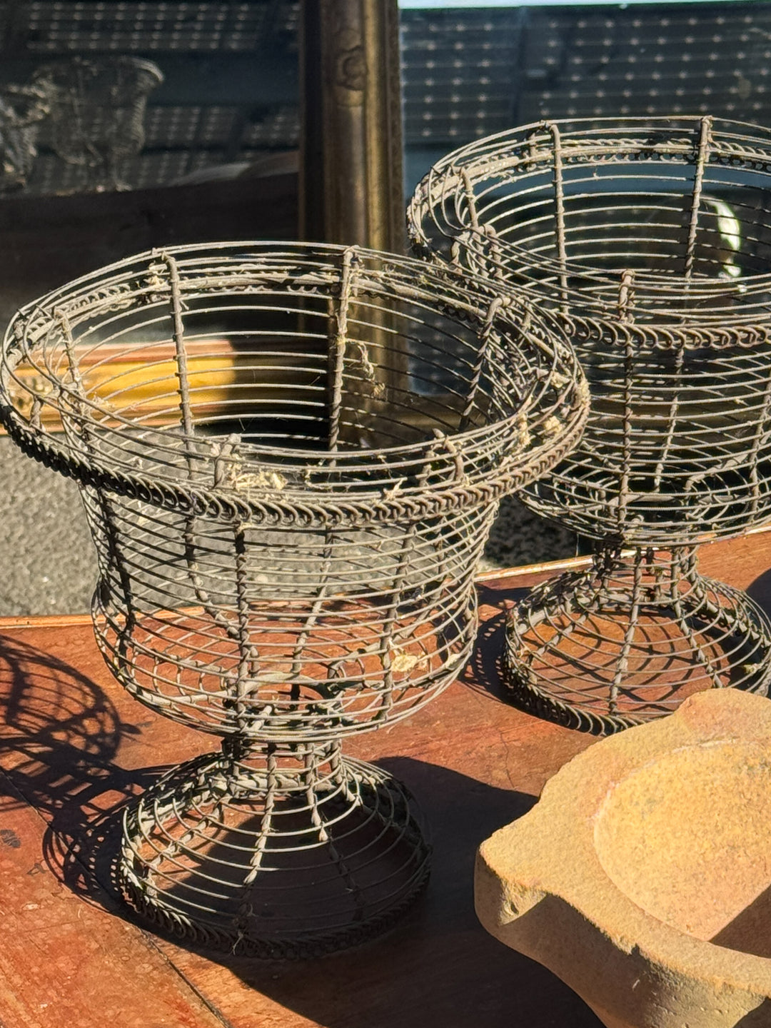 Rare Pedestal Wire Basket