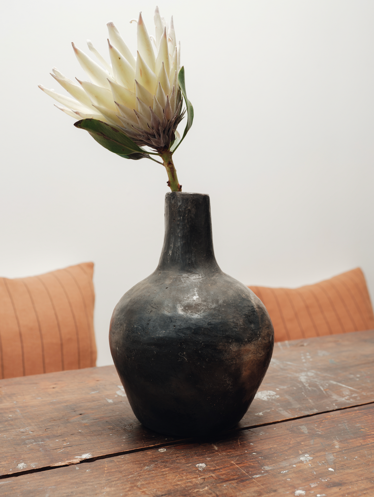 Gafsa Black Clay Vase - Long