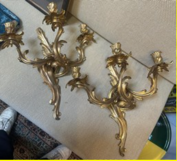 Pair gilt bronze Louis XVI sconces