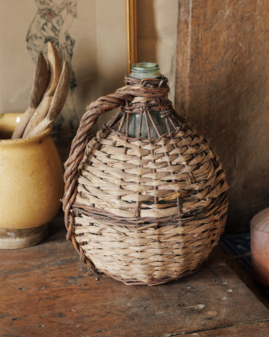 Straw Demijohn Glass Bottle - Small