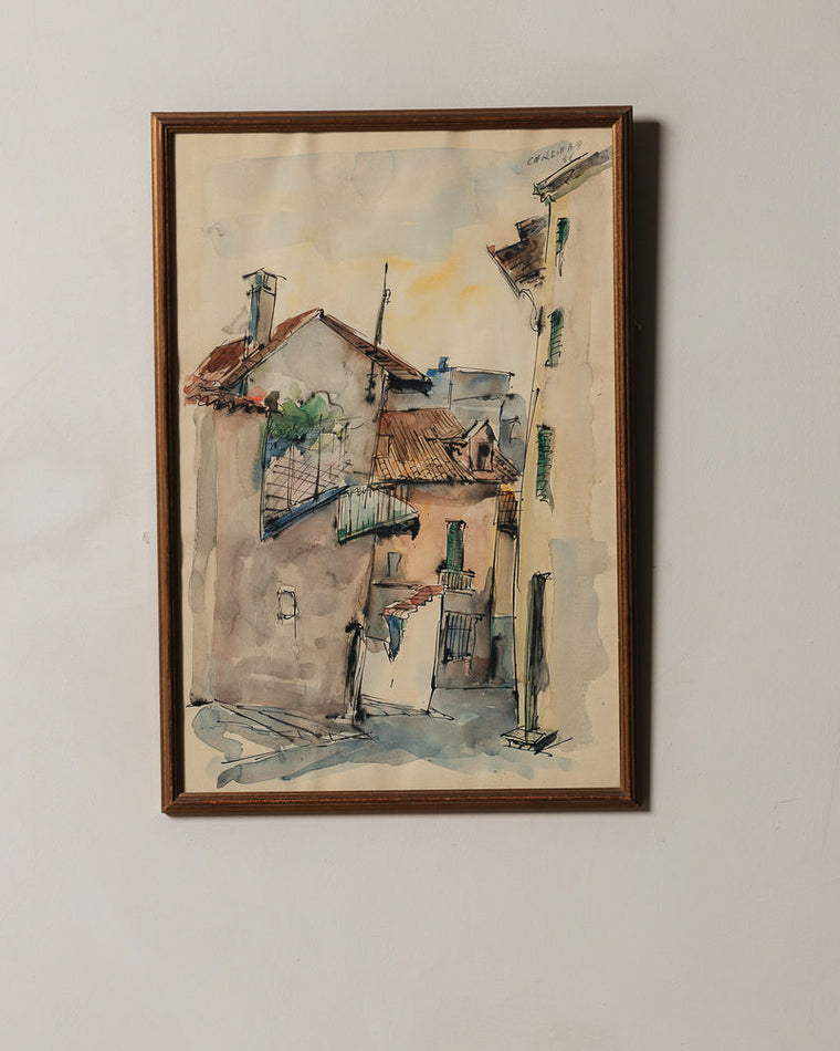 Watercolor Village Painting