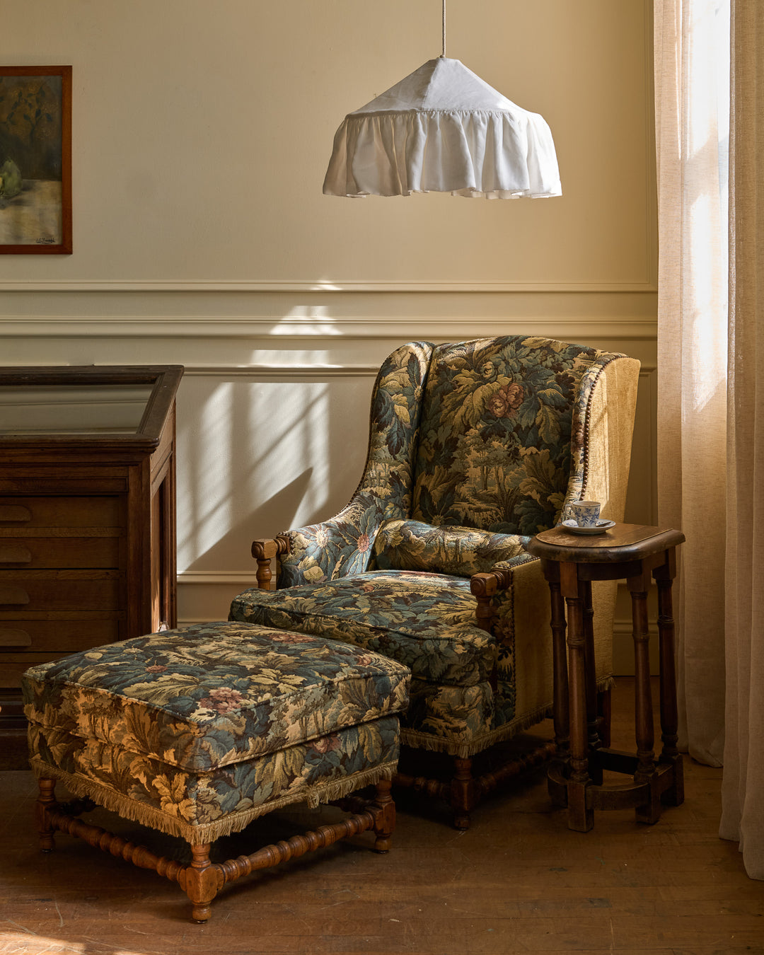 19th c. Tapestry Armchair & Ottoman