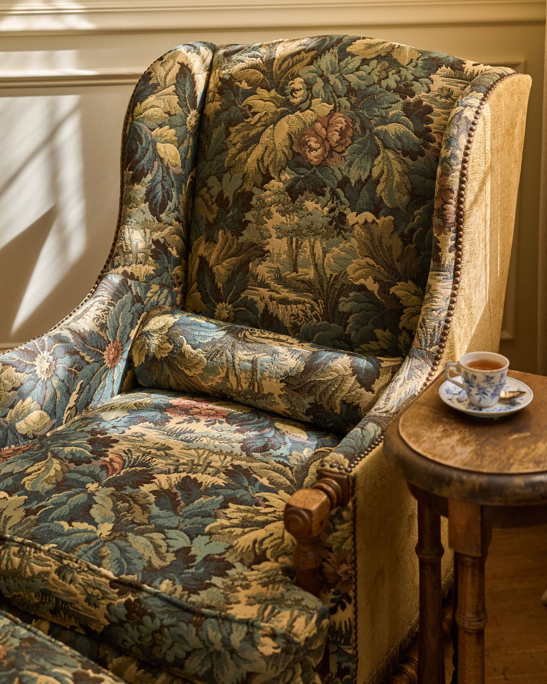 19th c. Tapestry Armchair & Ottoman