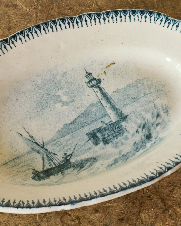 Mini Oval Cream and Teal Plate
