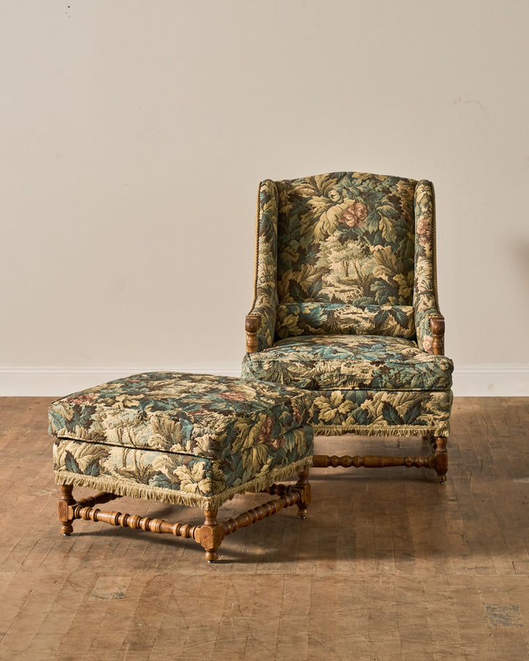 19th c. Tapestry Armchair & Ottoman