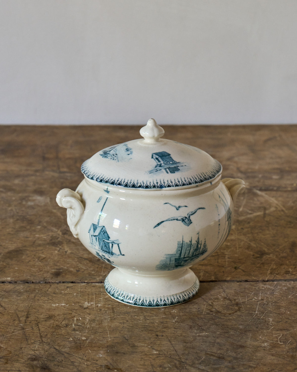 Mini Cream and Teal Soup Tureen