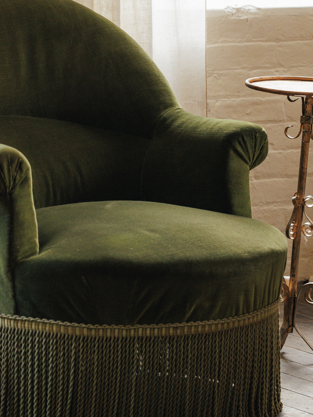 Napoleon III Green Velvet Armchair