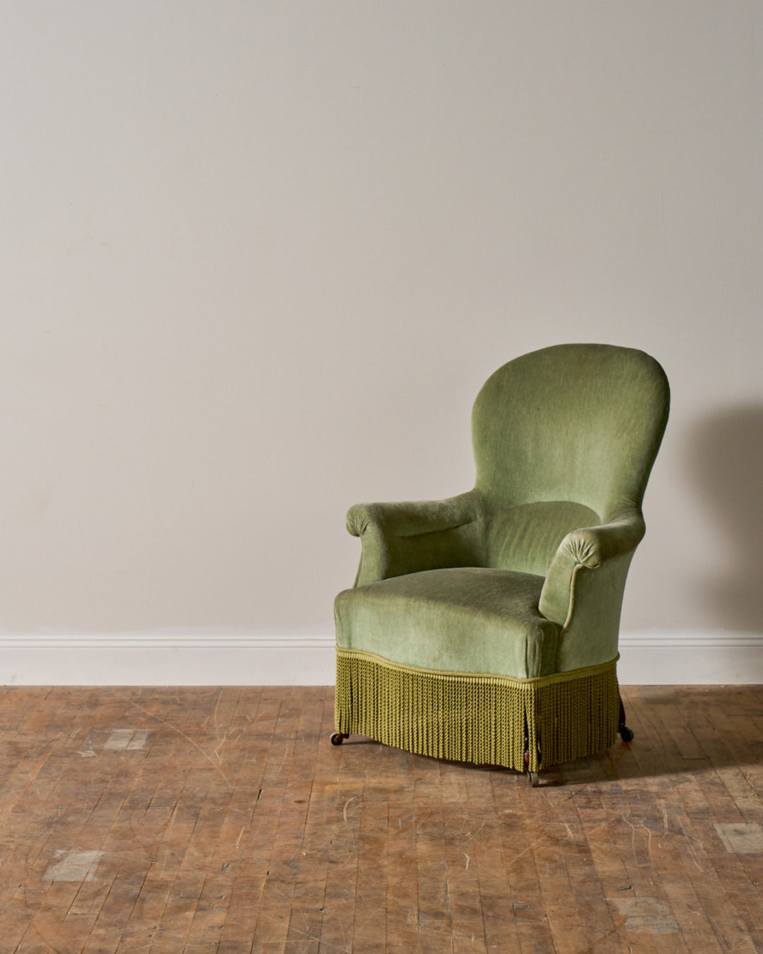 19th c. Napoleon III Green Armchair & Ottoman