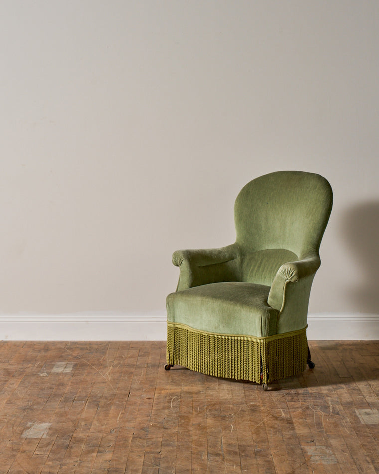 19th c. Napoleon III Green Armchair & Ottoman