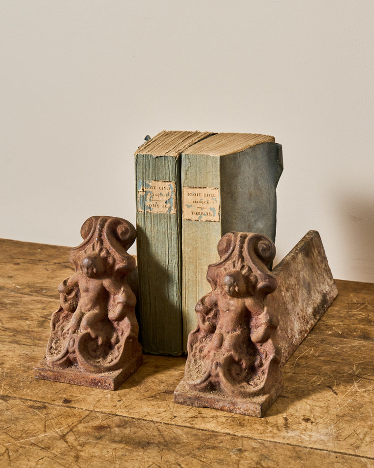 Fireplace Cast Iron Bookends - Cherubs