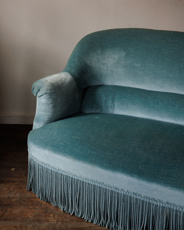 19th c. Napoleon III Blue Velvet Toad Sofa