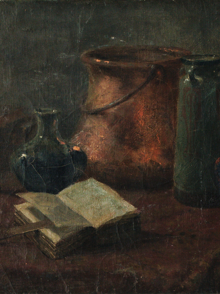 Antique Copper Cauldron Oil Painting