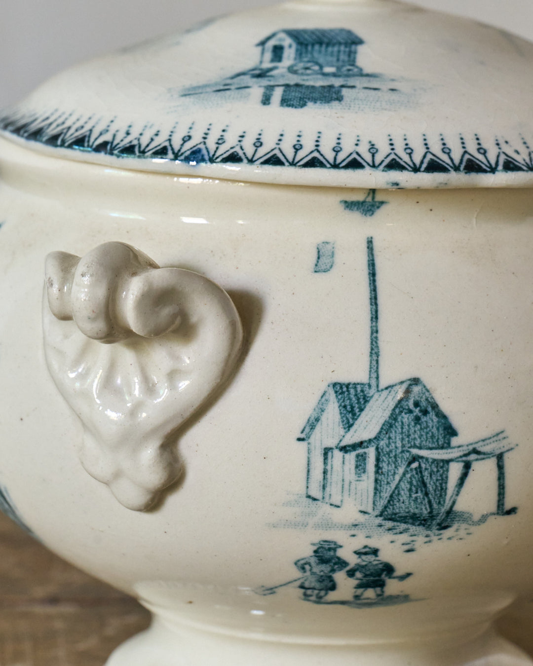 Mini Cream and Teal Soup Tureen