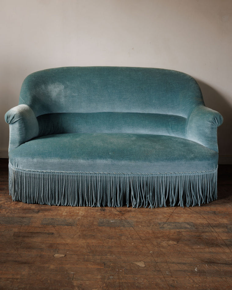 19th c. Napoleon III Blue Velvet Toad Sofa