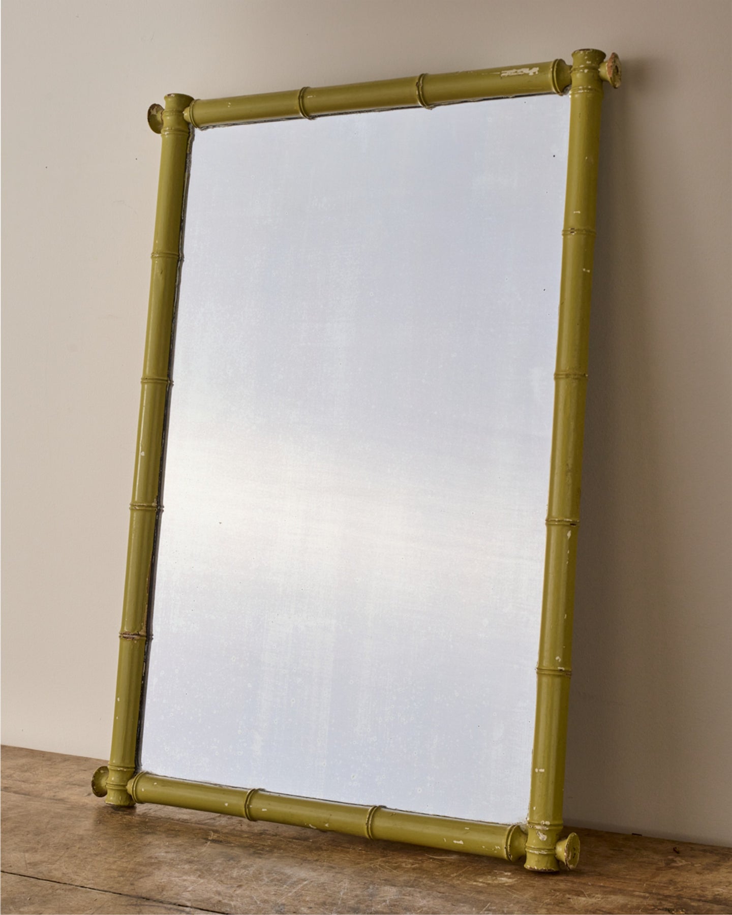 Green Faux Bamboo Mirror