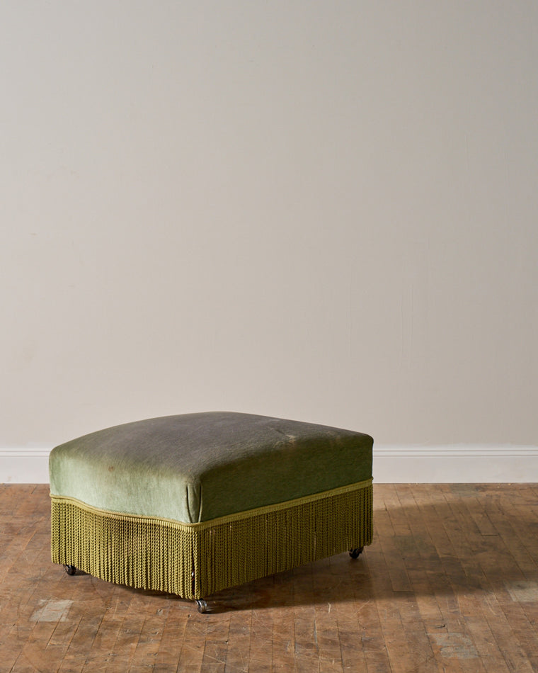 19th c. Napoleon III Green Armchair & Ottoman