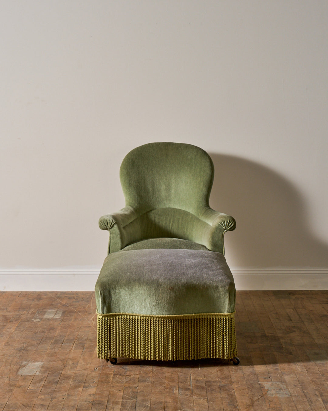 19th c. Napoleon III Green Armchair & Ottoman