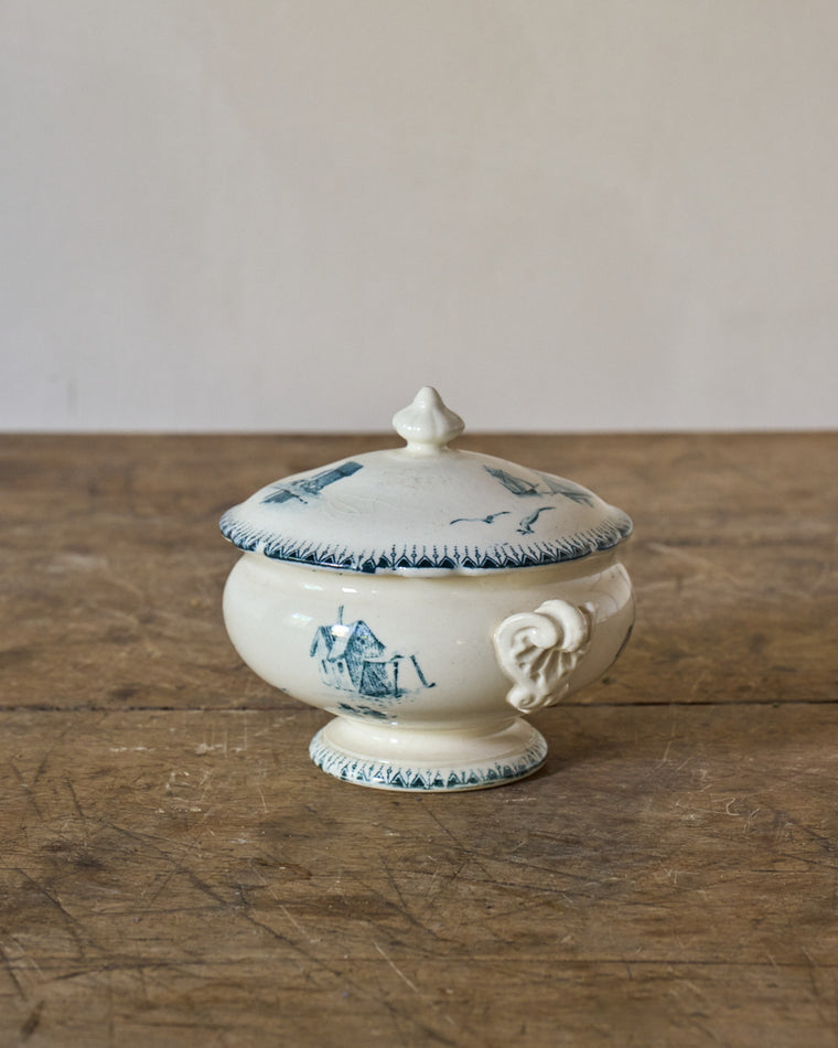 Mini Cream and Teal Soup Tureen