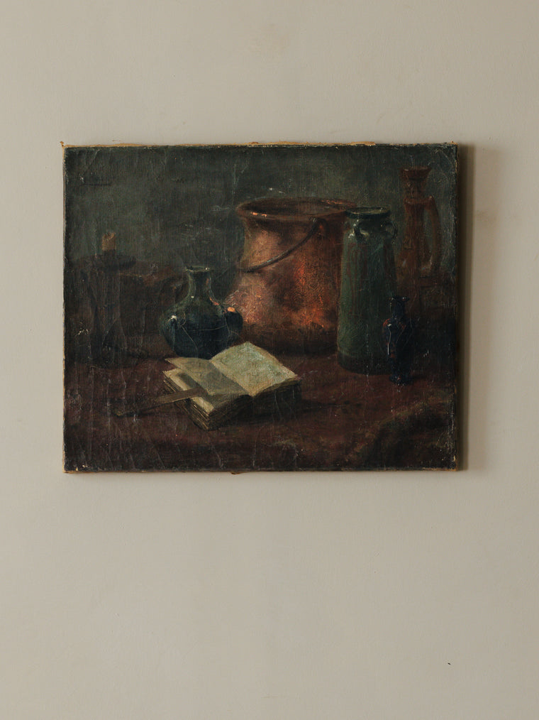 Antique Copper Cauldron Oil Painting